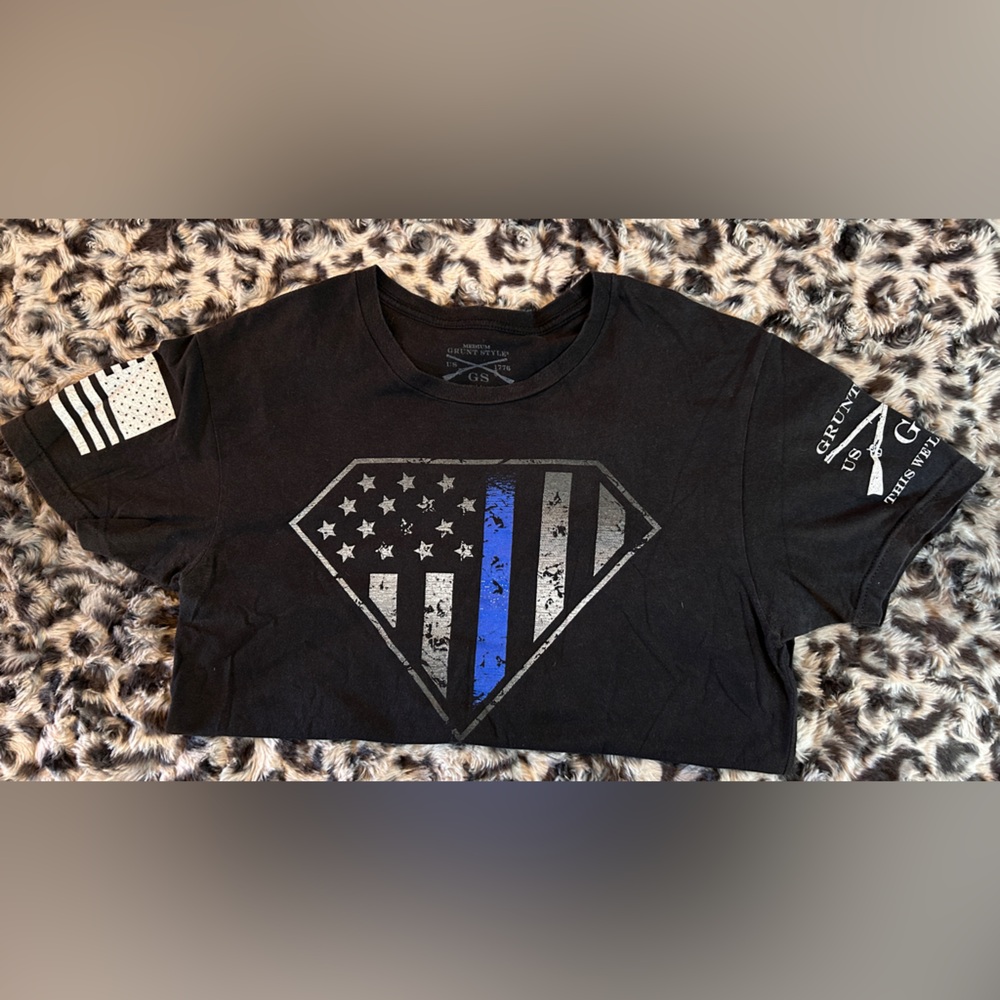 Grunt Style Men's Black T-Shirt with Blue Stripe